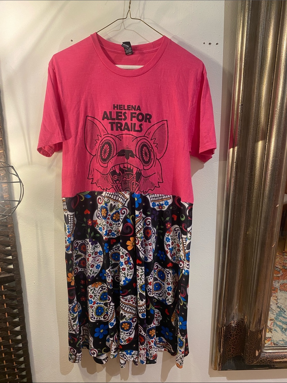 OOAK Upcycled Pink Graphic Tee w Sugar Skull skirt dress